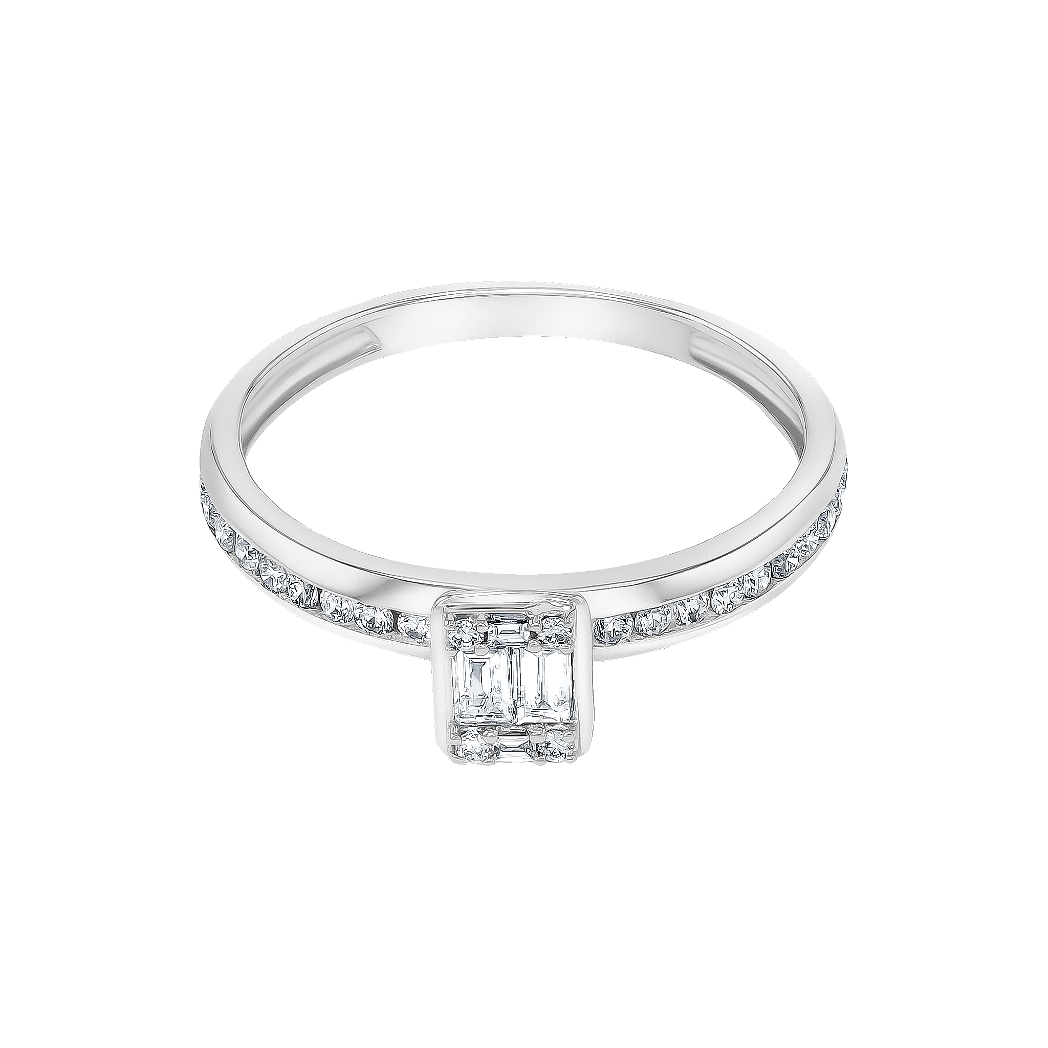 OneSixEight Emerald Shaped Diamond Ring With Half Eternity Band 18K White Gold