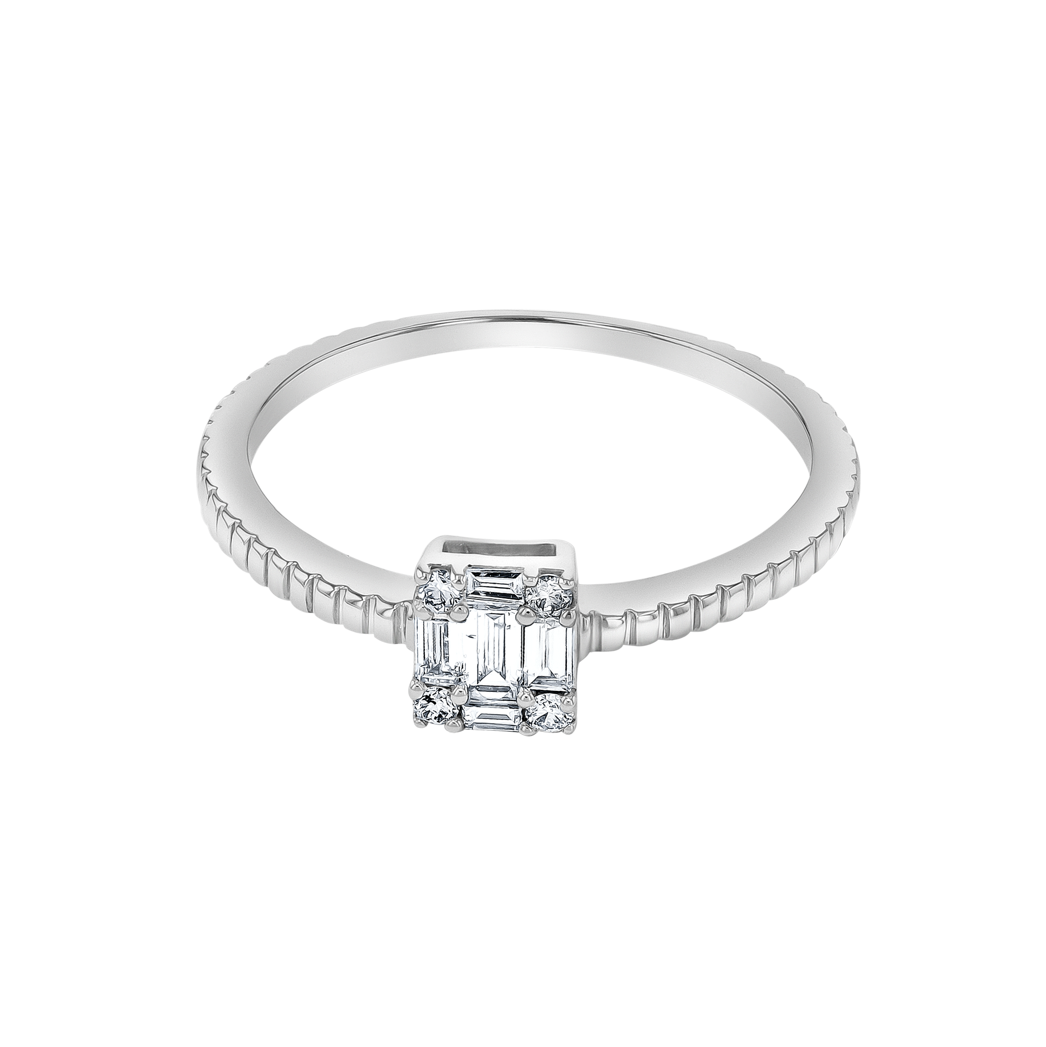 OneSixEight Emerald Shaped Diamond Ring Eternity Band 18K White Gold