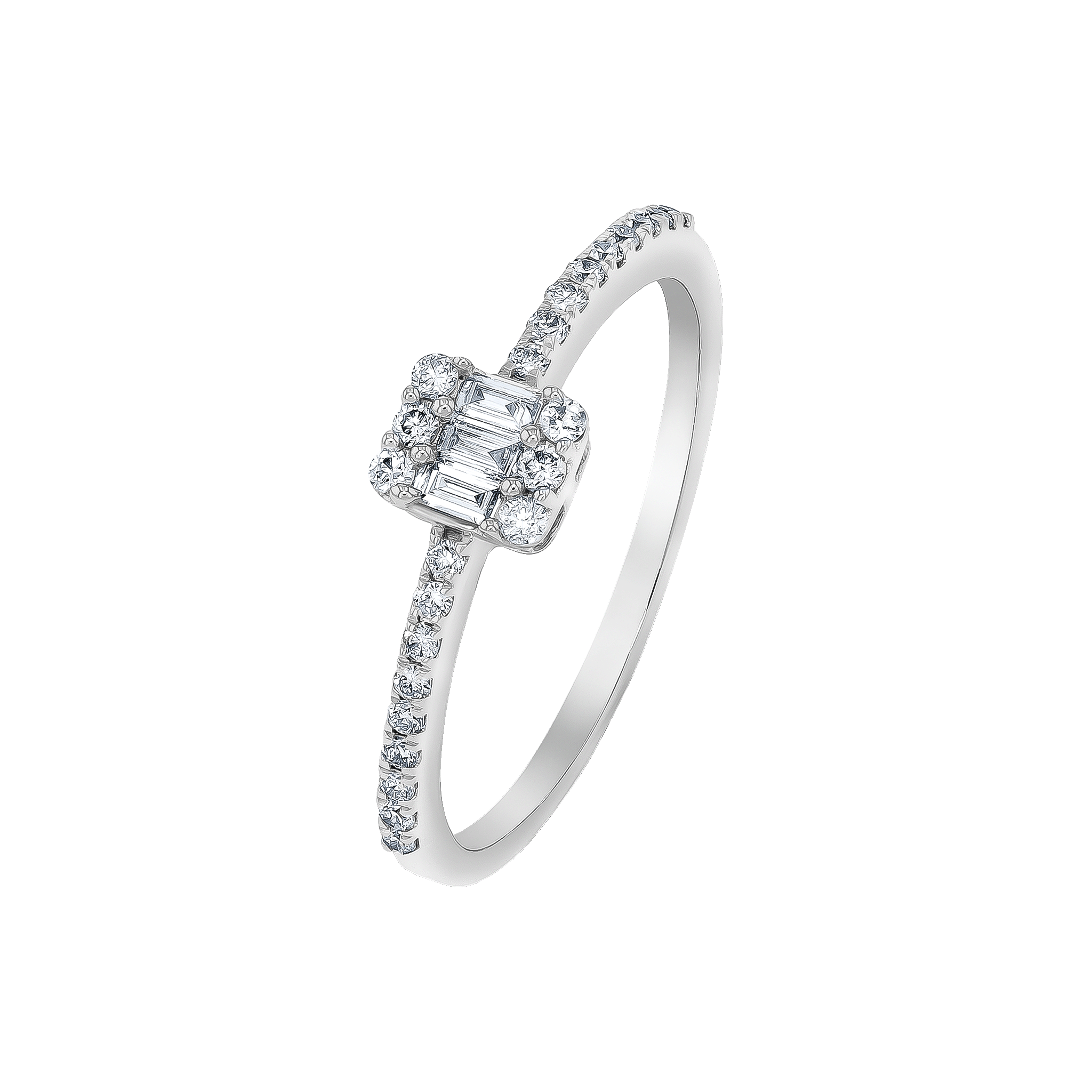 OneSixEight Emerald Shaped Diamond Ring Half Eternity Band 18K White Gold