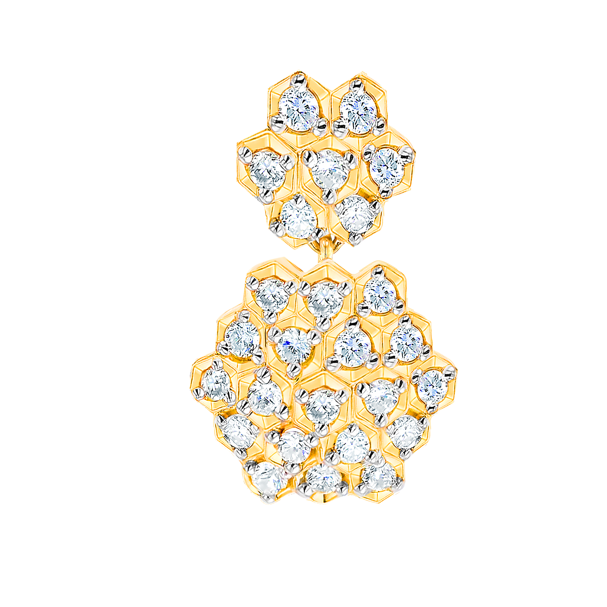Pyramid Dual Motif Drop Earrings 18K Yellow Gold