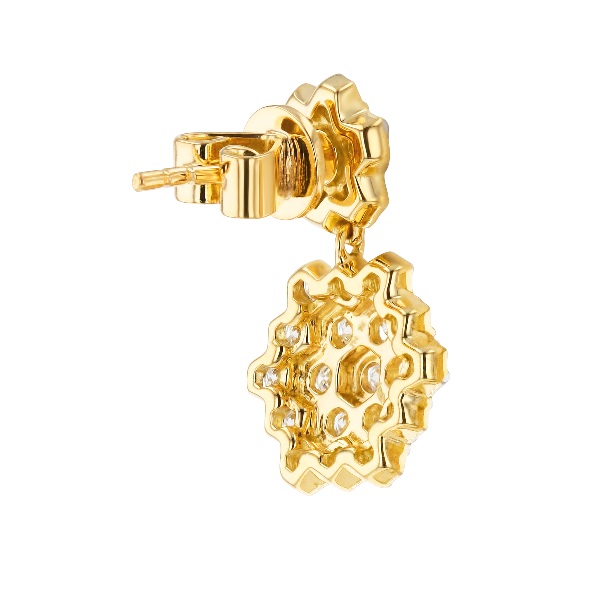 Pyramid Dual Motif Drop Earrings 18K Yellow Gold