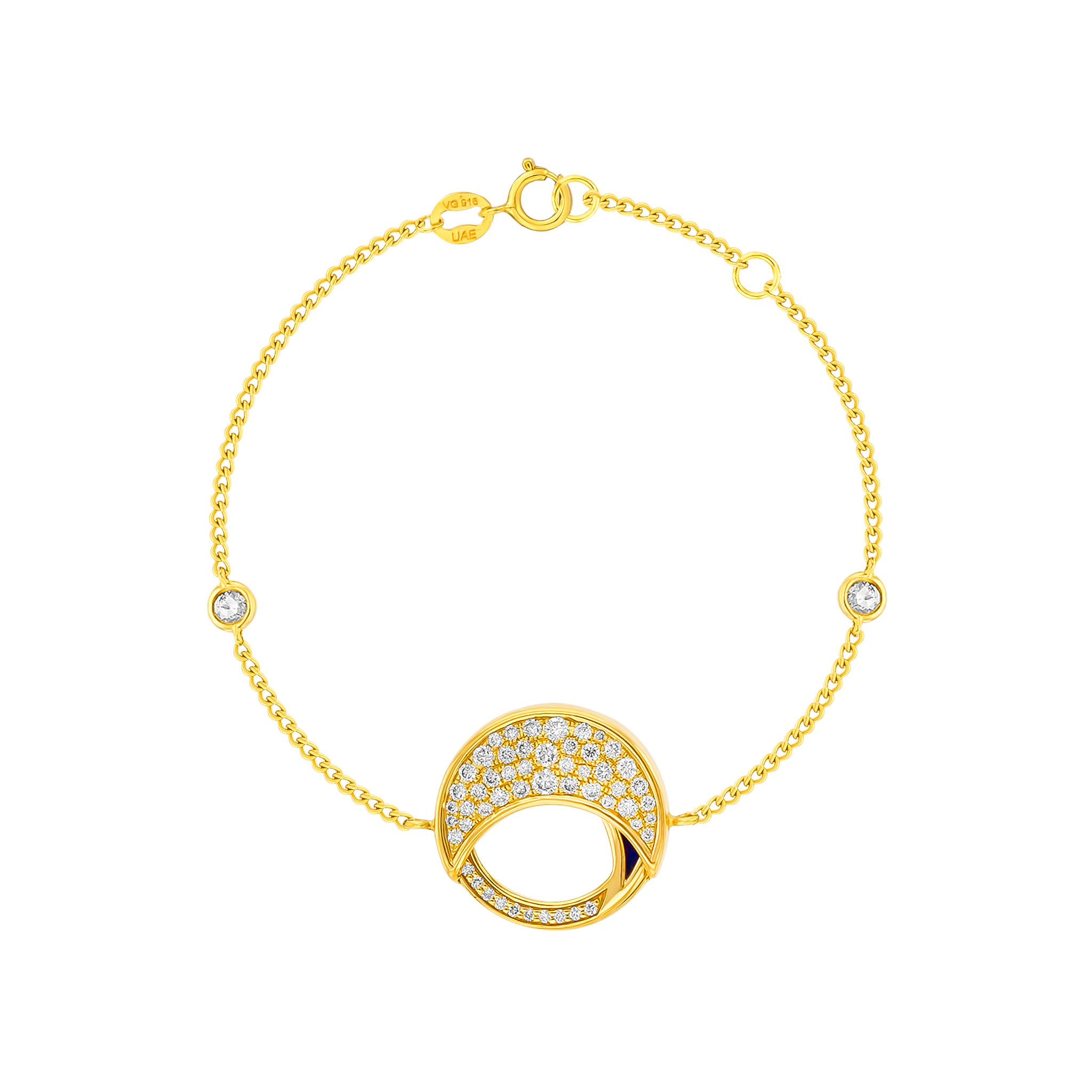 Qamar Bracelet in 18K Yellow Gold, with Lapiz Lazuli and Diamonds