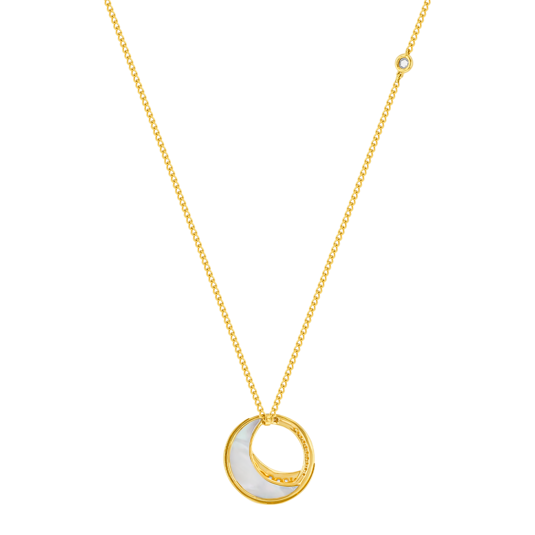 Qamar Necklace in 18K Yellow Gold, with Mother of Pearl and Diamonds