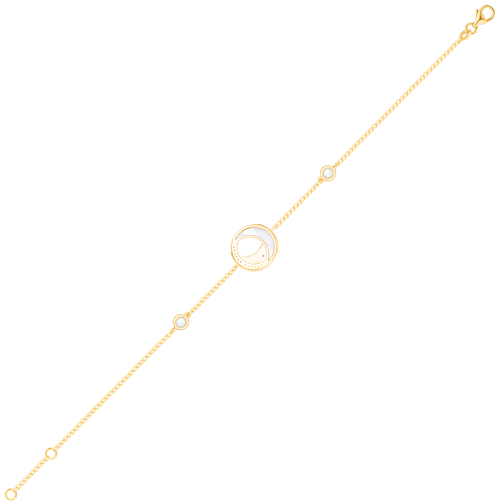 18k Yellow Gold Qamar Bracelet With Diamond And Mother of Pearl