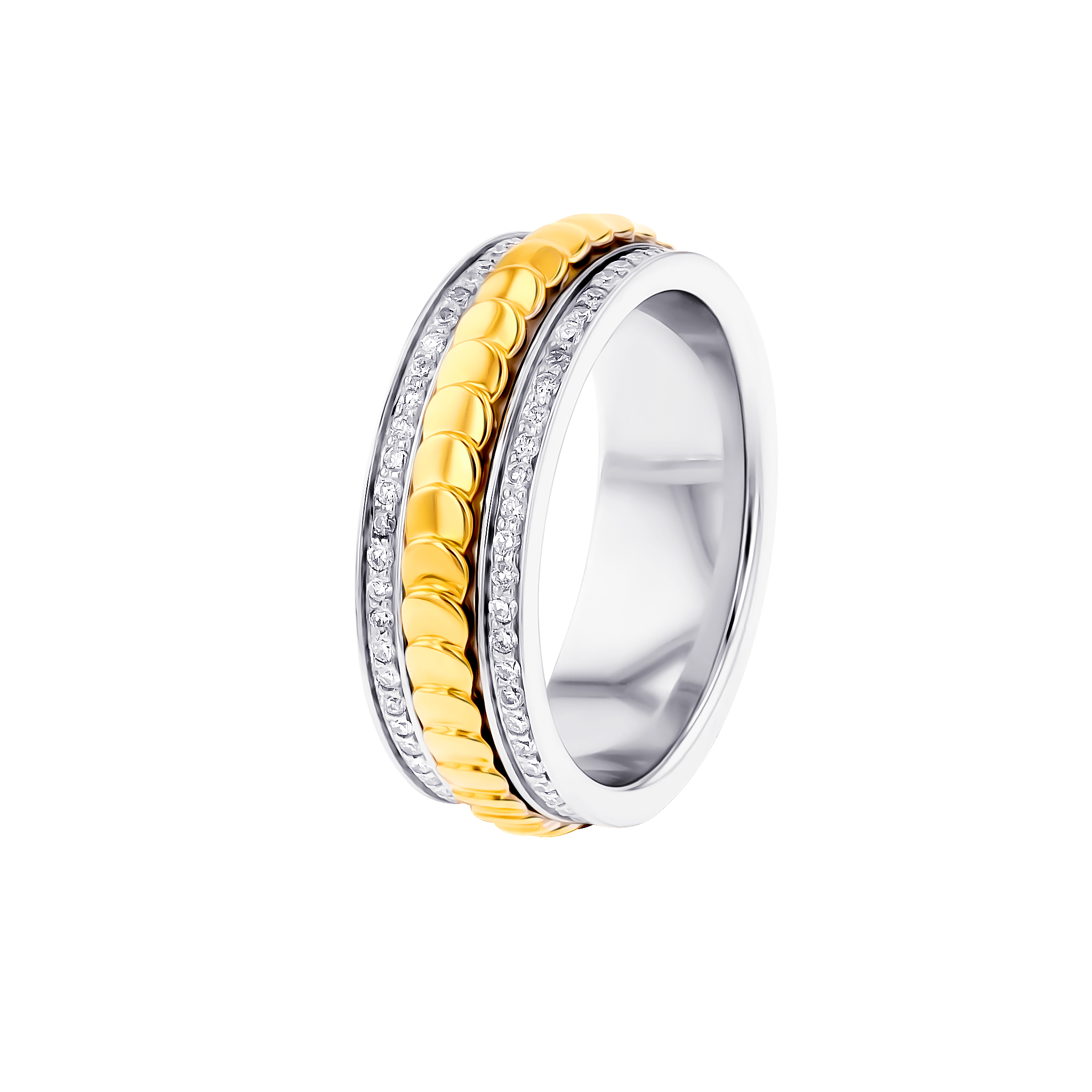 Revolve Diamond Ring in 360 degree Moving Mechanism set 18K yellow and white Gold
