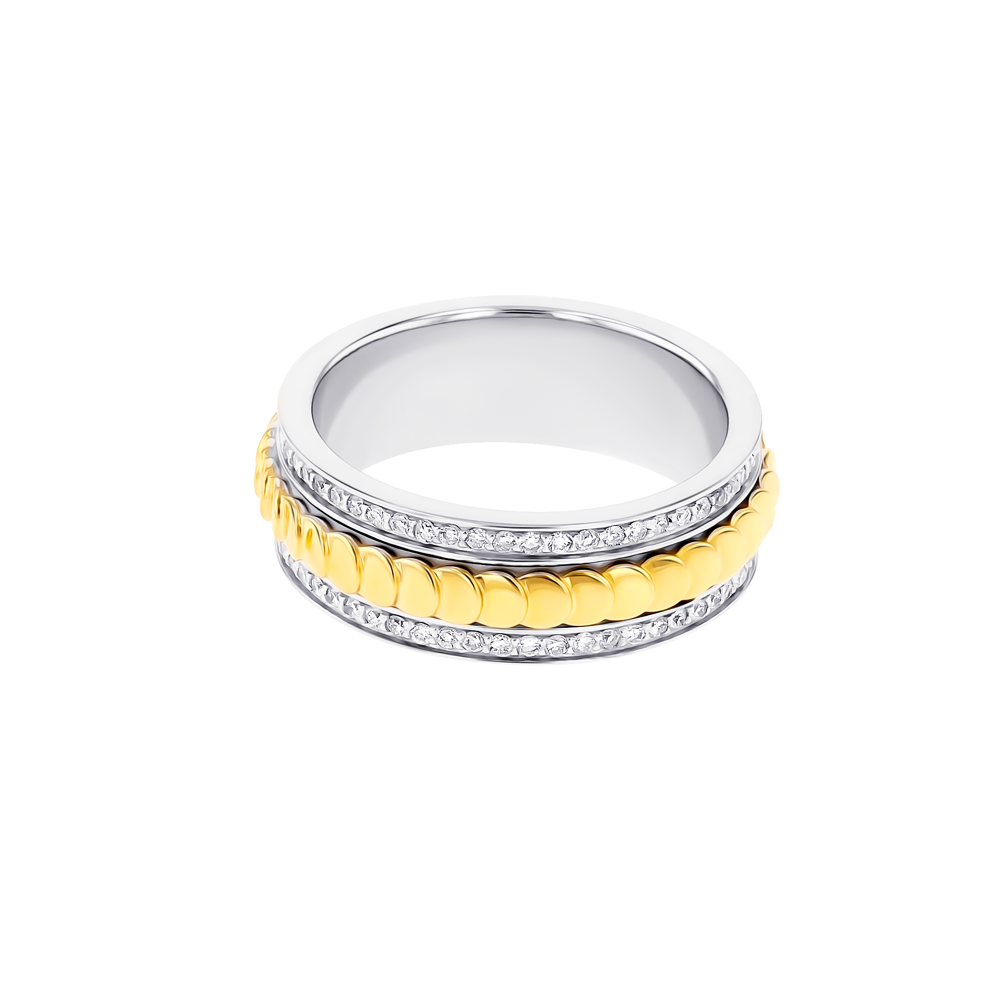 Revolve Diamond Ring in 360 degree Moving Mechanism set 18K yellow and white Gold