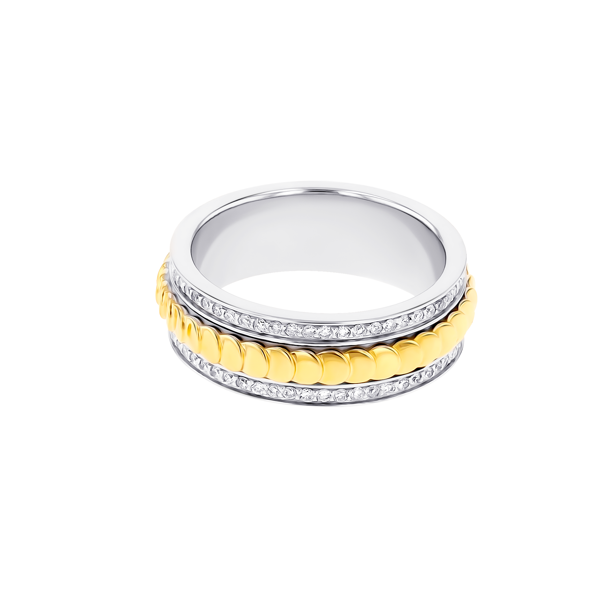 Revolve Diamond Ring in 360 degree Moving Mechanism set 18K yellow and white Gold