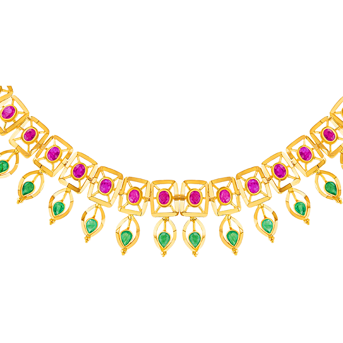 Rangoli Necklace & Earring in 22K Gold