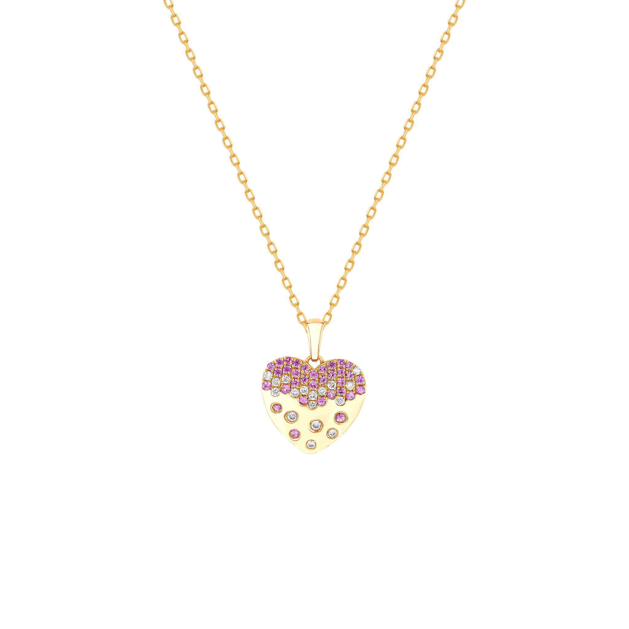 Damas Valentine's Day Collection Pendant and Chain In 18K Rose Gold And Studded With Pink Sapphire and Diamonds