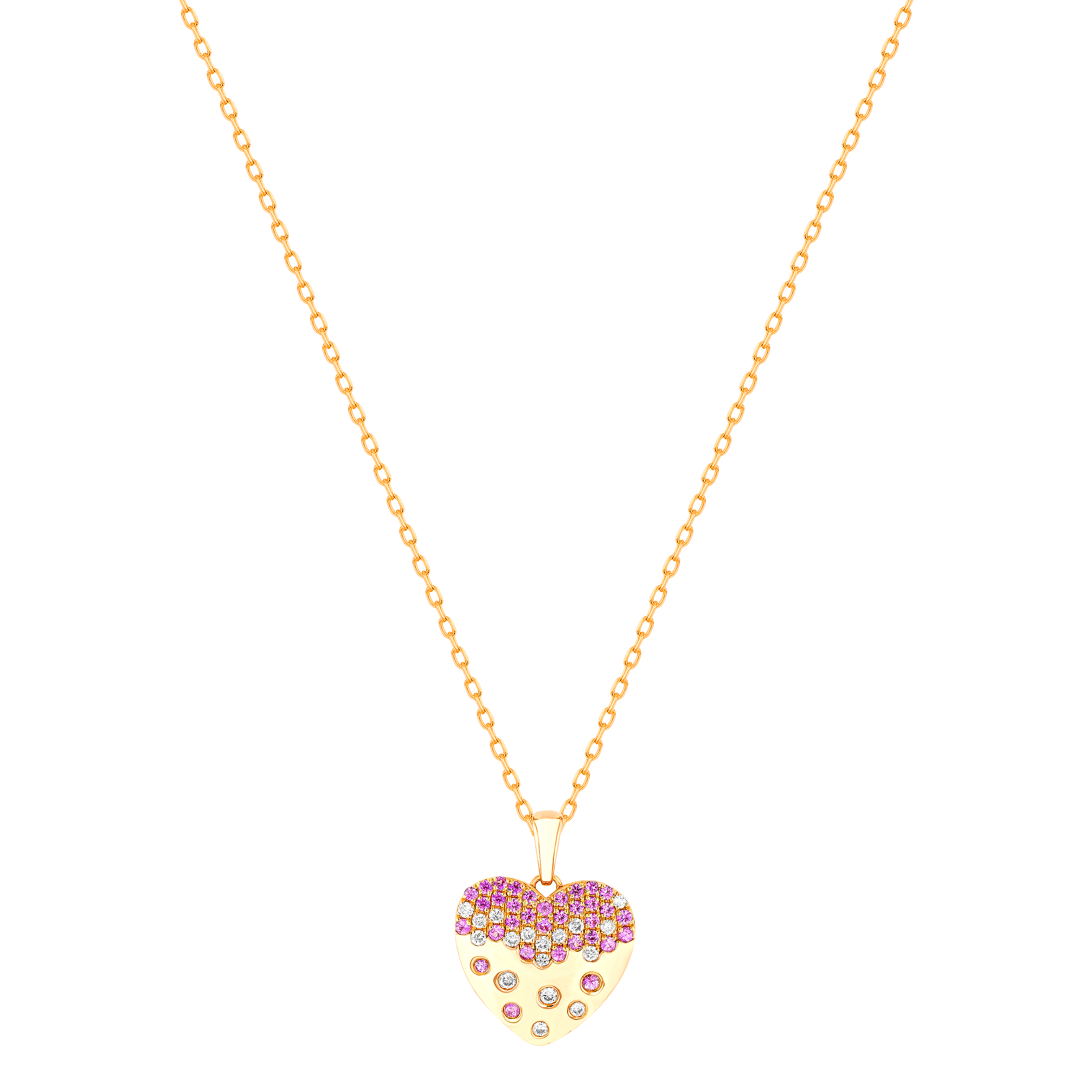 Damas Valentine's Day Collection Pendant and Chain In 18K Rose Gold And Studded With Pink Sapphire and Diamonds