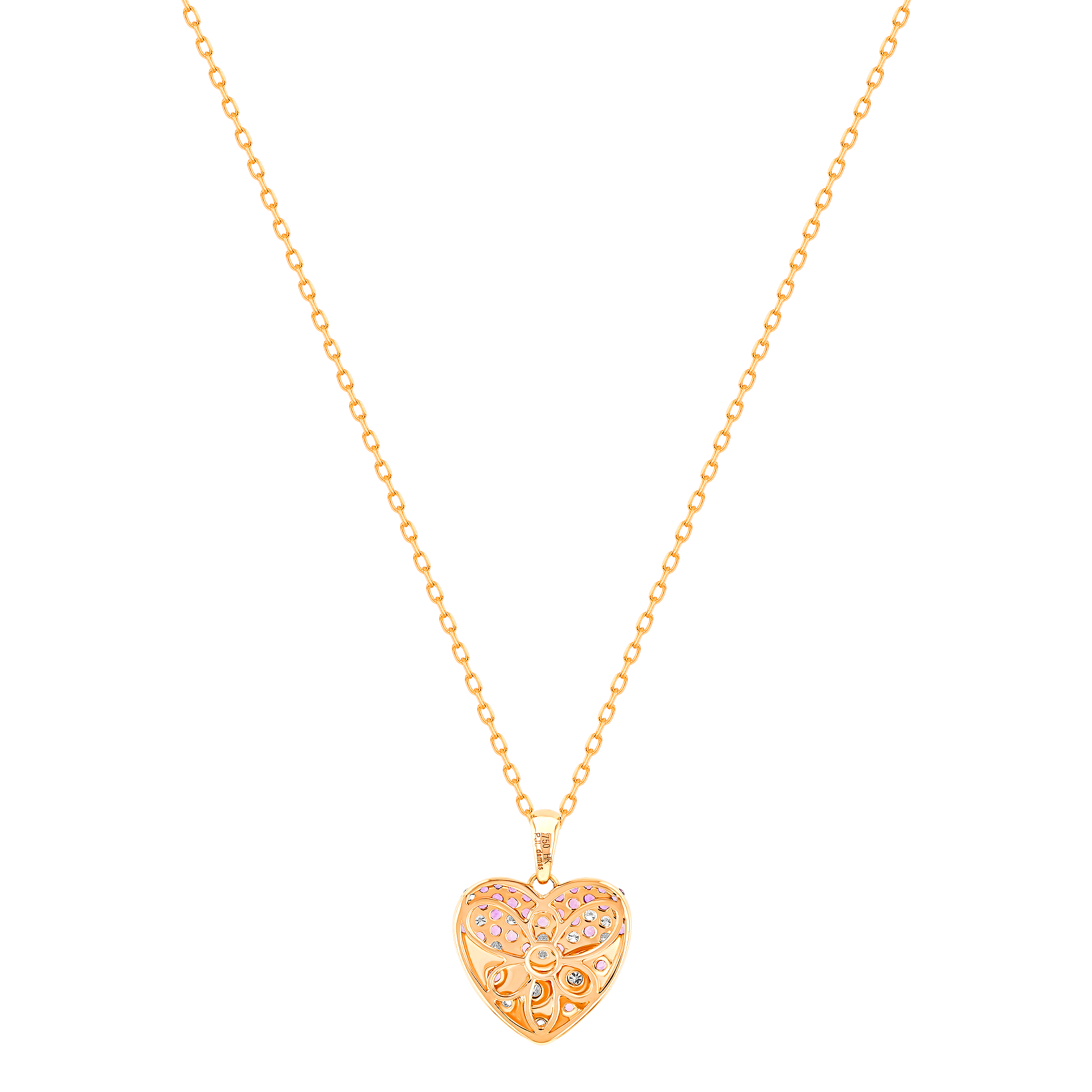 Damas Valentine's Day Collection Pendant and Chain In 18K Rose Gold And Studded With Pink Sapphire and Diamonds
