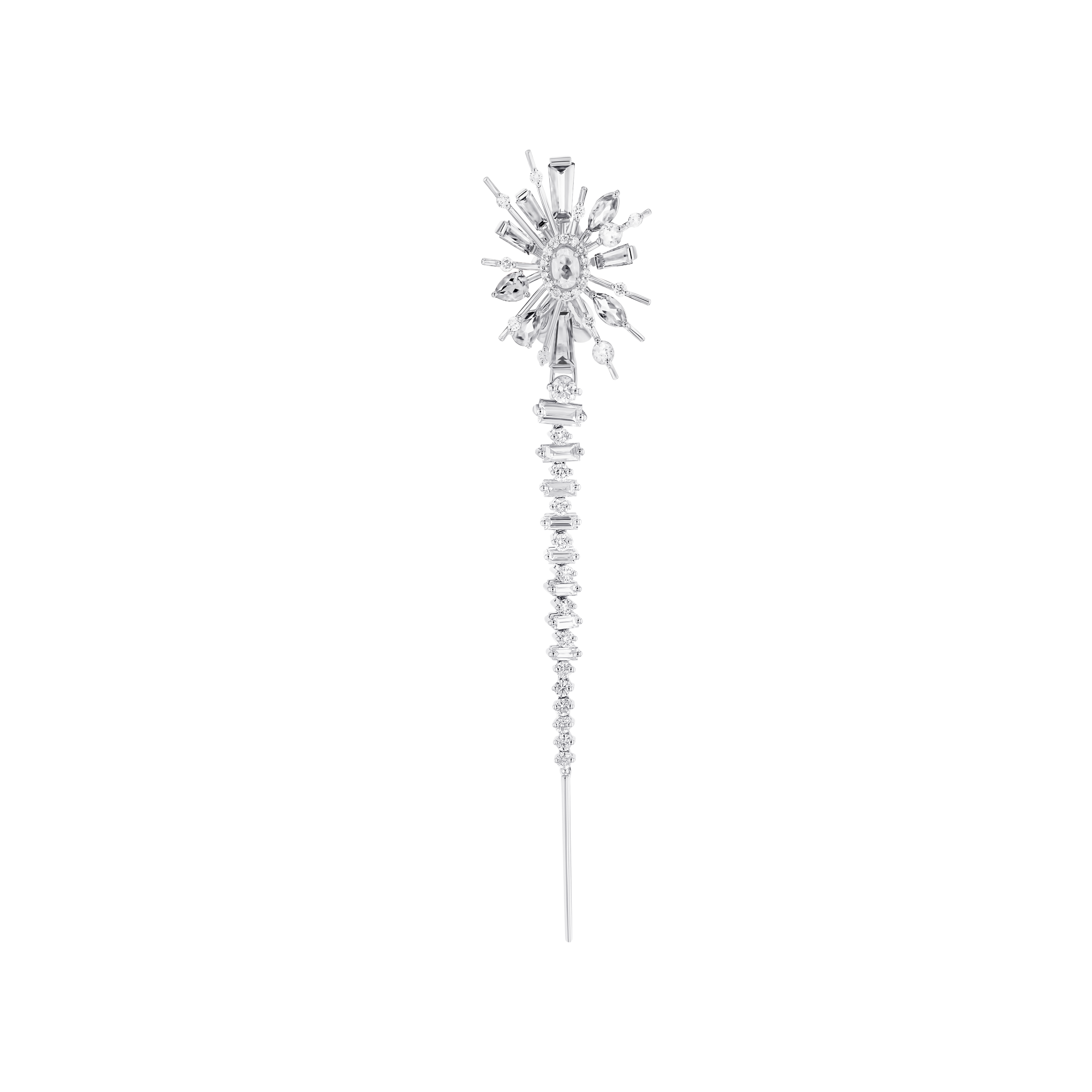Fireworks Star Diamond Dangling Earrings in 18K White Gold