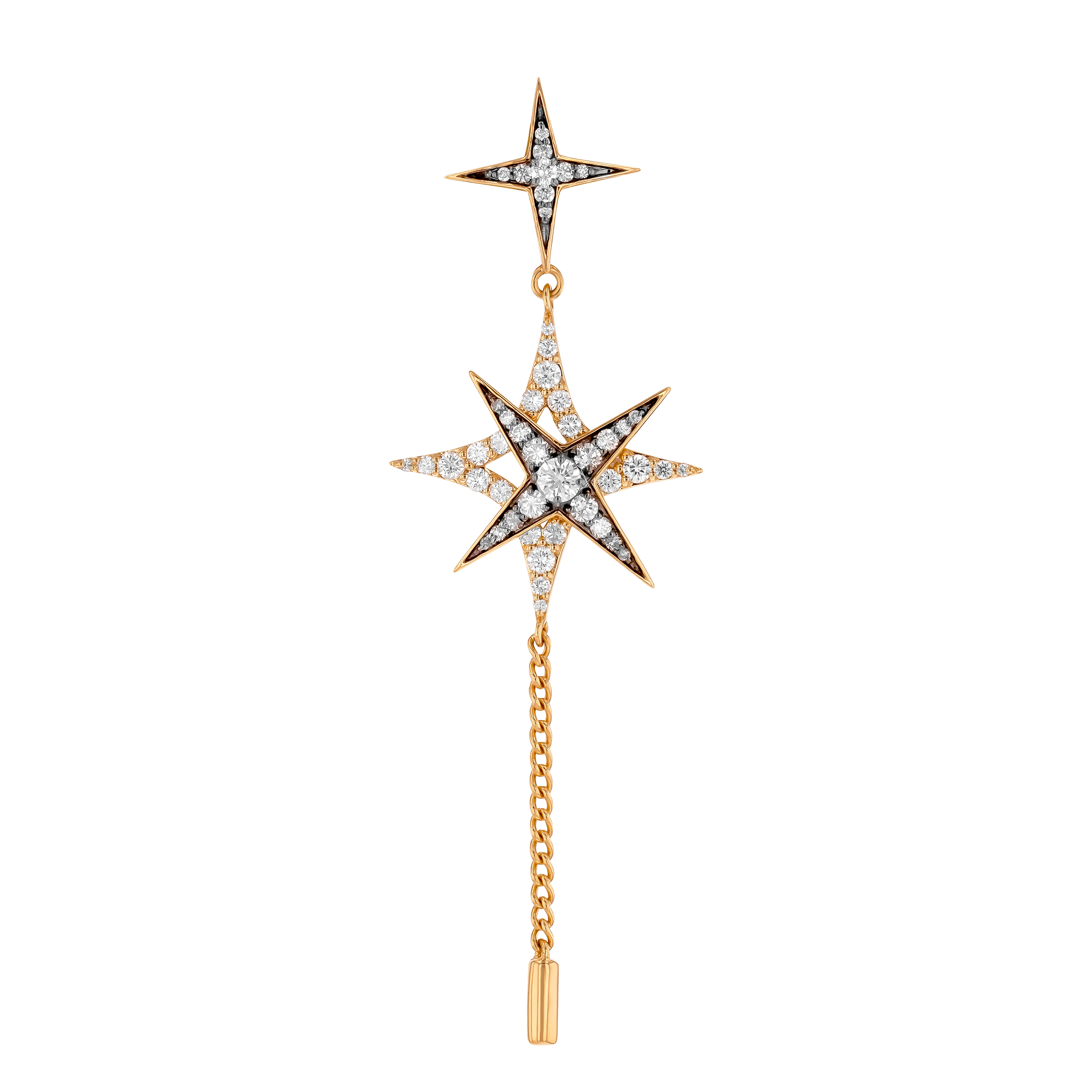 STAR Drop Earrings in 18K Yellow Gold and Studded with White Diamonds