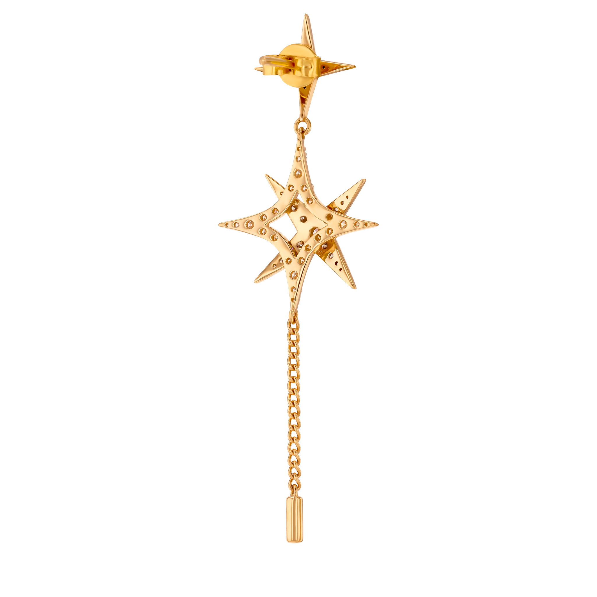 STAR Drop Earrings in 18K Yellow Gold and Studded with White Diamonds