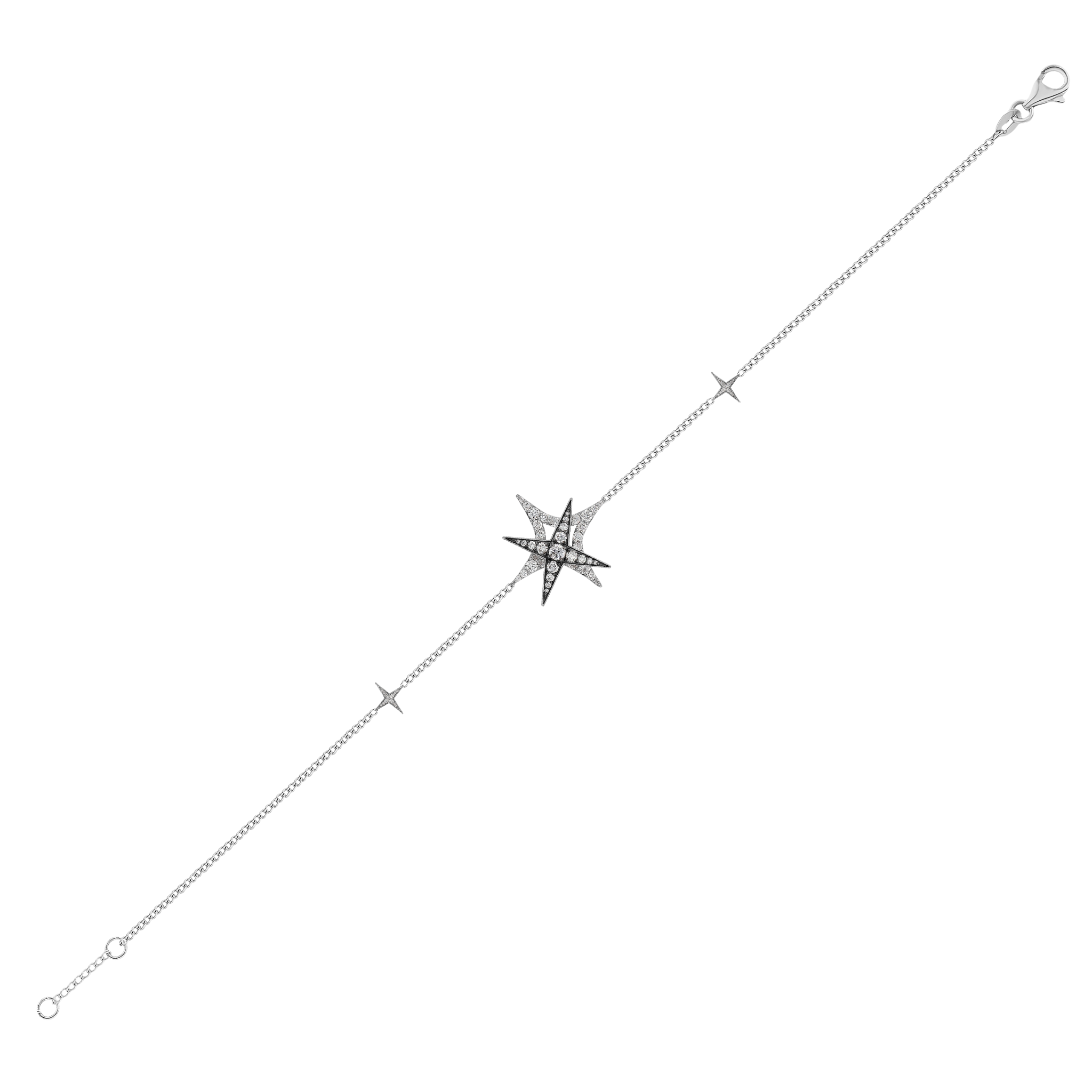STAR Adjustable Bracelet in 18K White Gold and Studded with White Diamonds