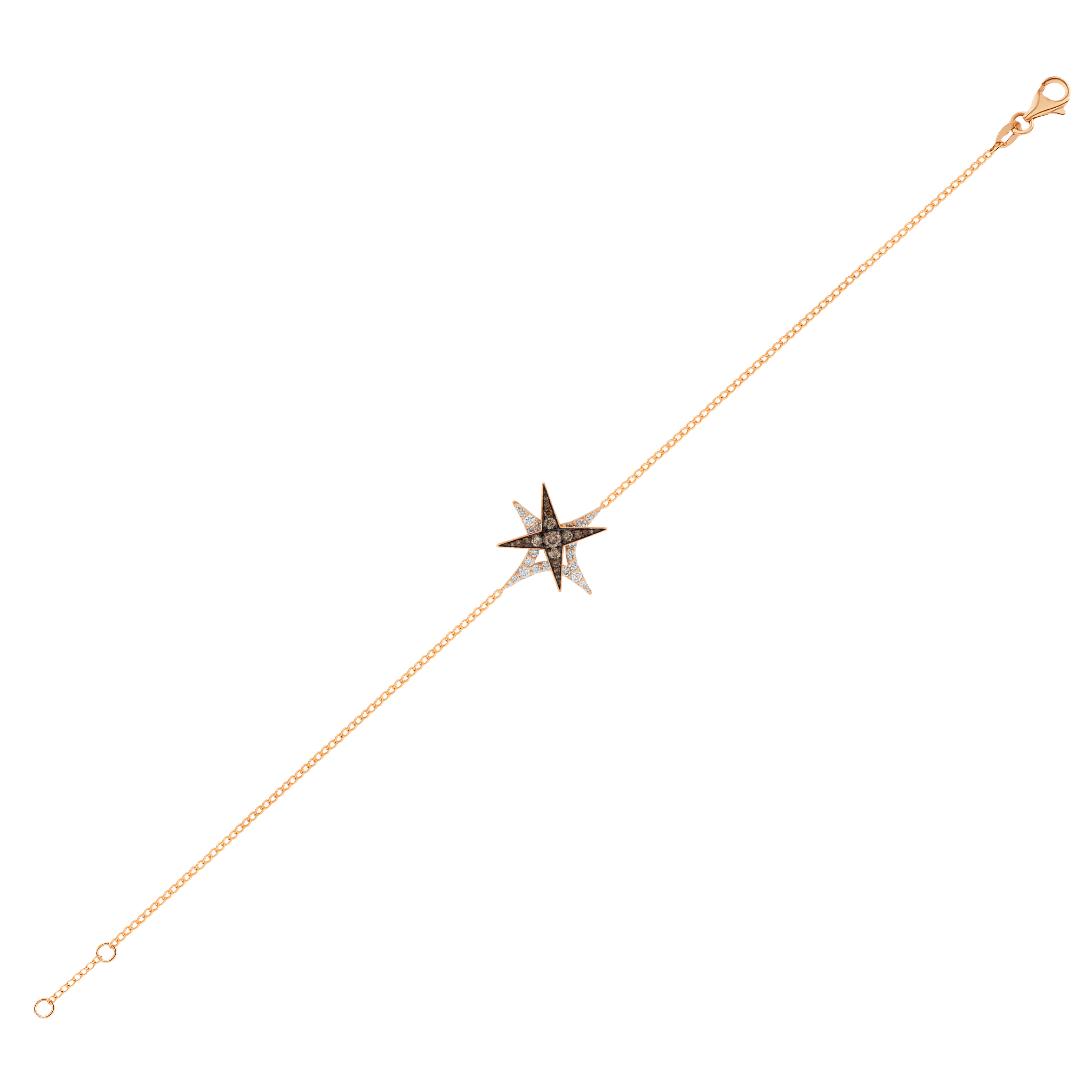 STAR Bracelet in 18K Rose Gold and Studded with White and Brown Diamonds