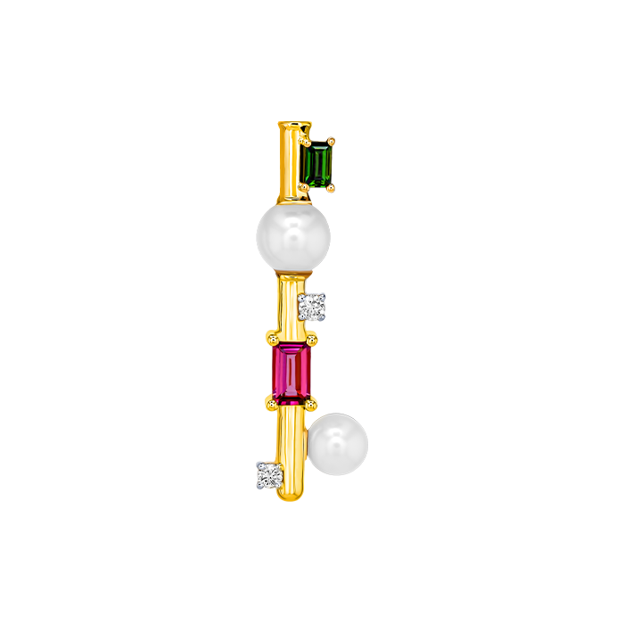 Harmony by Symphony Earrings in 18K Yellow Gold  with Akoya Pearls, Diamond, Pink and Green Tourmaline 