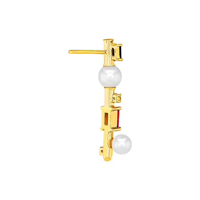 Harmony by Symphony Earrings in 18K Yellow Gold  with Akoya Pearls, Diamond, Pink and Green Tourmaline 