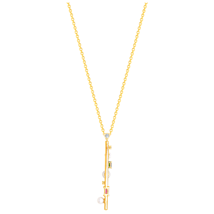 Harmony by Symphony Necklace in 18K Yellow Gold with Akoya Pearls, Diamond, Pink and Green Tourmaline