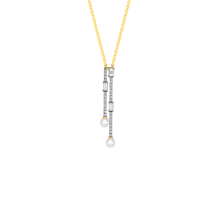Harmony by Symphony Necklace in 18K Yellow Gold  with Akoya Pearls and Diamonds 