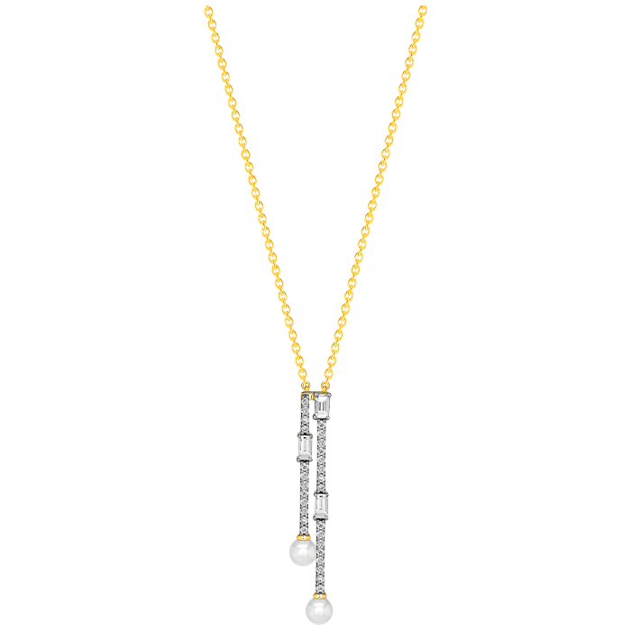 Harmony by Symphony Necklace in 18K Yellow Gold  with Akoya Pearls and Diamonds 