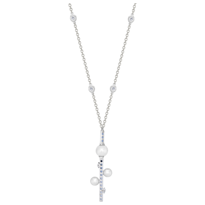 Harmony by Symphony Necklace 18K White Gold  with Akoya Pearls, Diamonds and Blue Sapphires