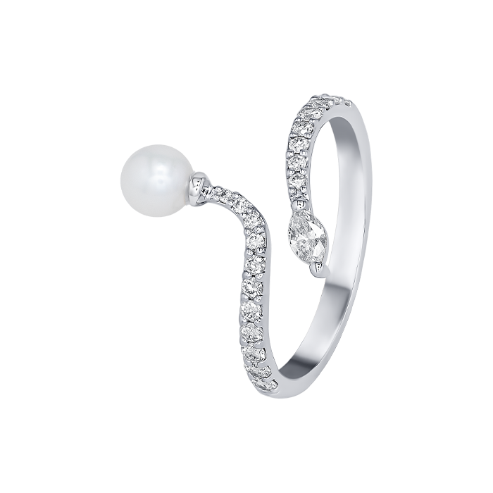 Harmony by Symphony Ring in 18K White Gold with Akoya Pearls and Diamond 
