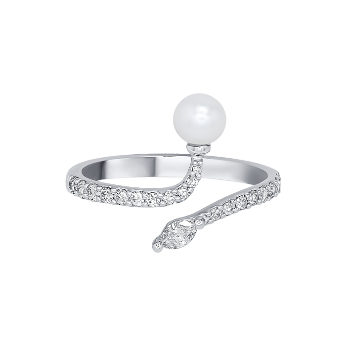 Harmony by Symphony Ring in 18K White Gold with Akoya Pearls and Diamond 