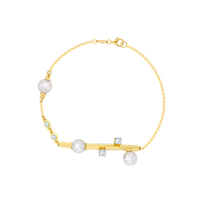 Harmony by Symphony Bracelet 18K Yellow Gold with Akoya Pearls and Diamond 