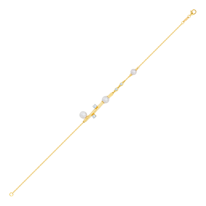 Harmony by Symphony Bracelet 18K Yellow Gold with Akoya Pearls and Diamond 