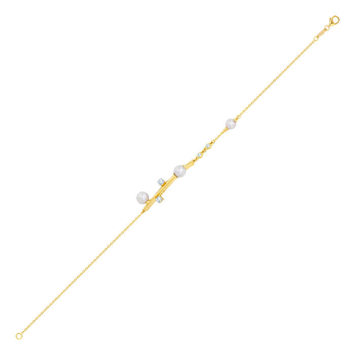 Harmony by Symphony Bracelet 18K Yellow Gold with Akoya Pearls and Diamond 