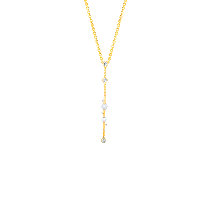 Harmony by Symphony Necklace in 18K Yellow Gold with Akoya Pearls and Diamond 