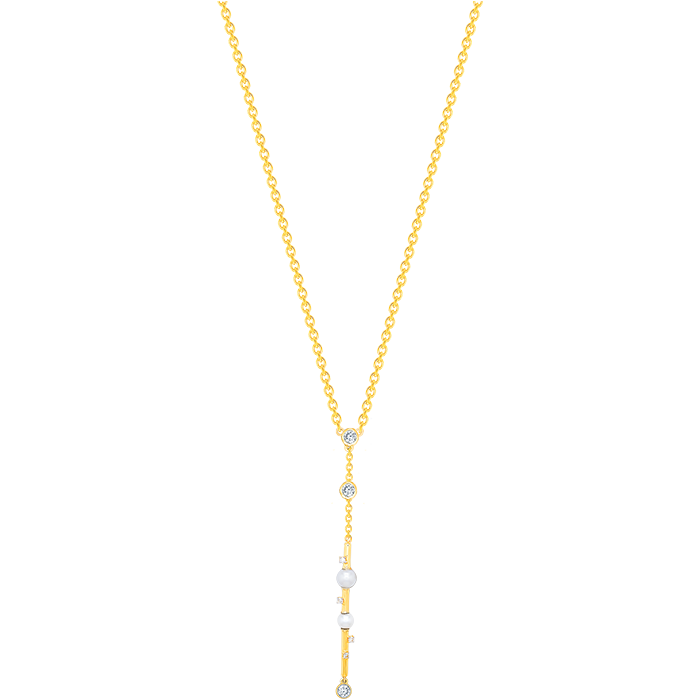 Harmony by Symphony Necklace in 18K Yellow Gold with Akoya Pearls and Diamond 