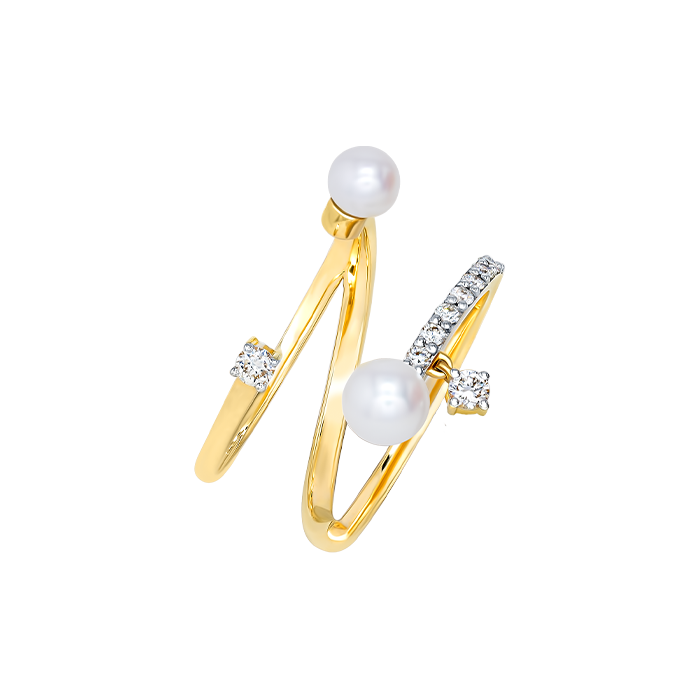 Harmony by Symphony Ring in 18K Yellow Gold with Akoya Pearls and Diamond 