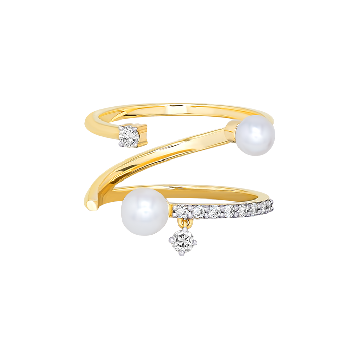 Harmony by Symphony Ring in 18K Yellow Gold with Akoya Pearls and Diamond 