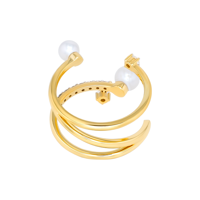 Harmony by Symphony Ring in 18K Yellow Gold with Akoya Pearls and Diamond 