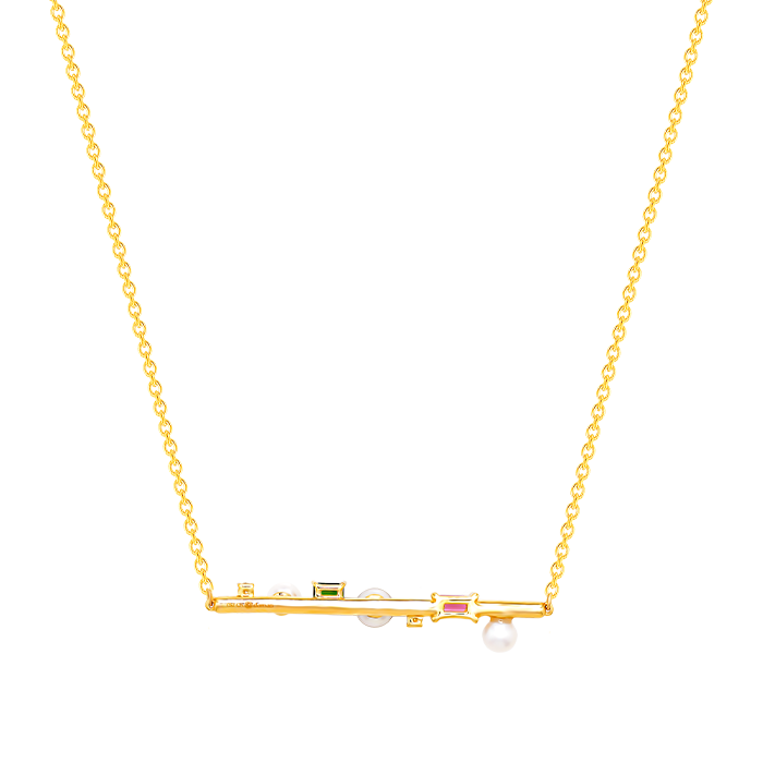 Harmony by Symphony Necklace in 18K Yellow Gold with Akoya Pearls, Diamond, Pink and Green Tourmaline 