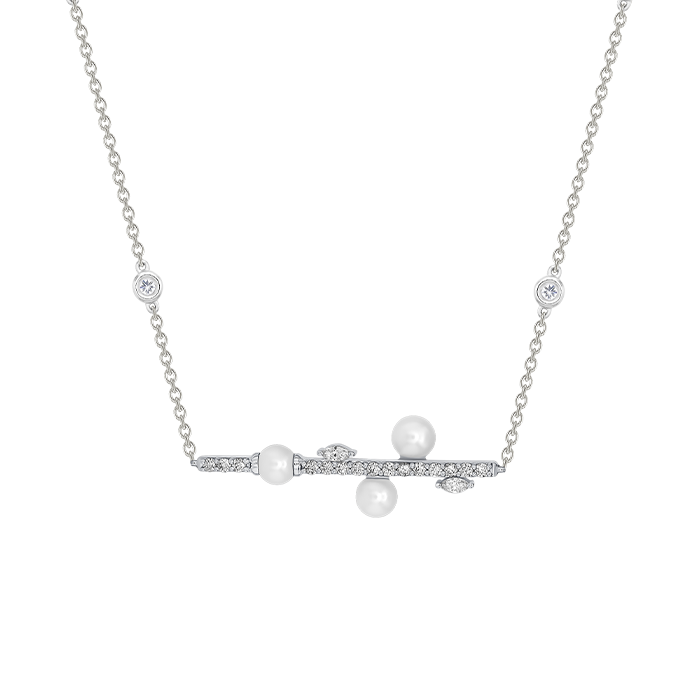 Harmony by Symphony Necklace in 18K White Gold  with Akoya Pearls and Diamond 