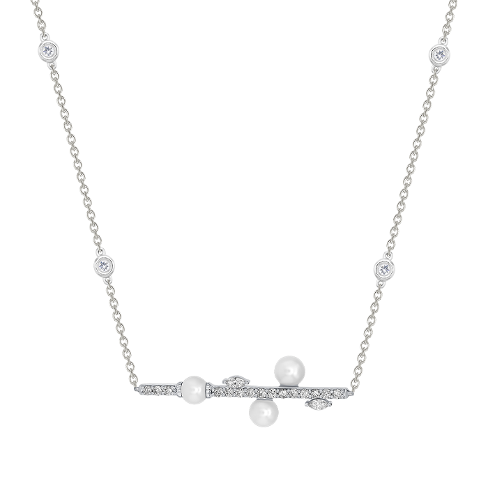 Harmony by Symphony Necklace in 18K White Gold  with Akoya Pearls and Diamond 
