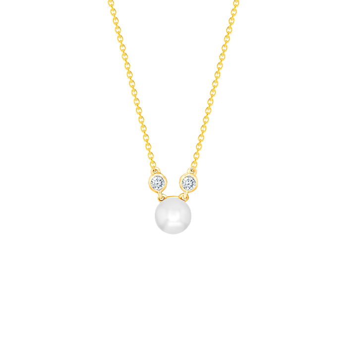 Harmony by Symphony Necklace in 18K Yellow Gold with Akoya Pearls and Diamond 