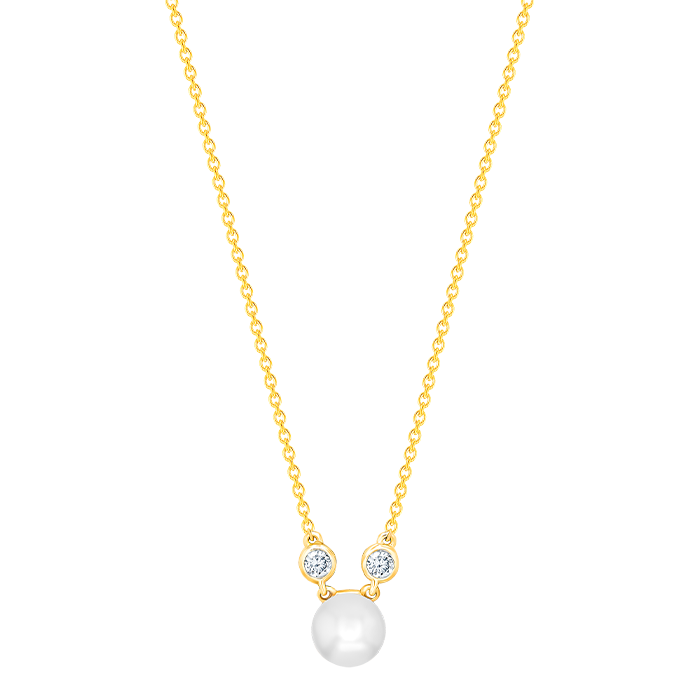 Harmony by Symphony Necklace in 18K Yellow Gold with Akoya Pearls and Diamond 