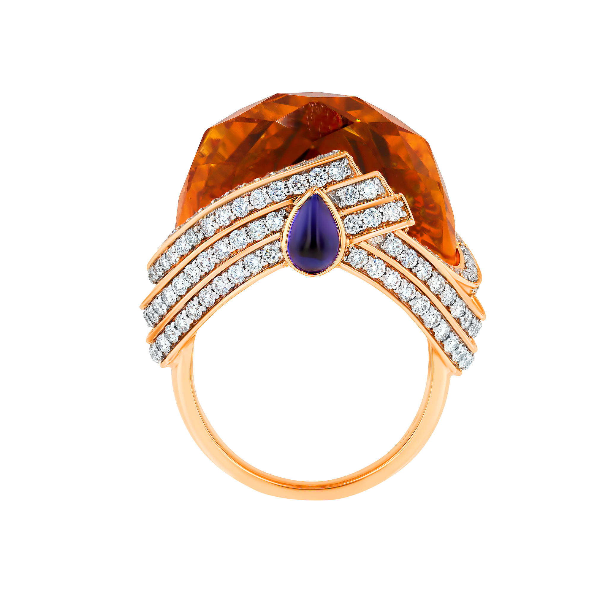 TURBAN ORANGE CITRINE & DIAMOND RING IN 18K ROSE GOLD