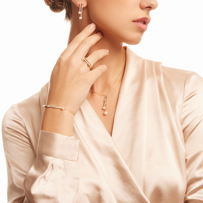 Harmony by Symphony Necklace in 18K Yellow Gold  with Akoya Pearls and Diamonds 