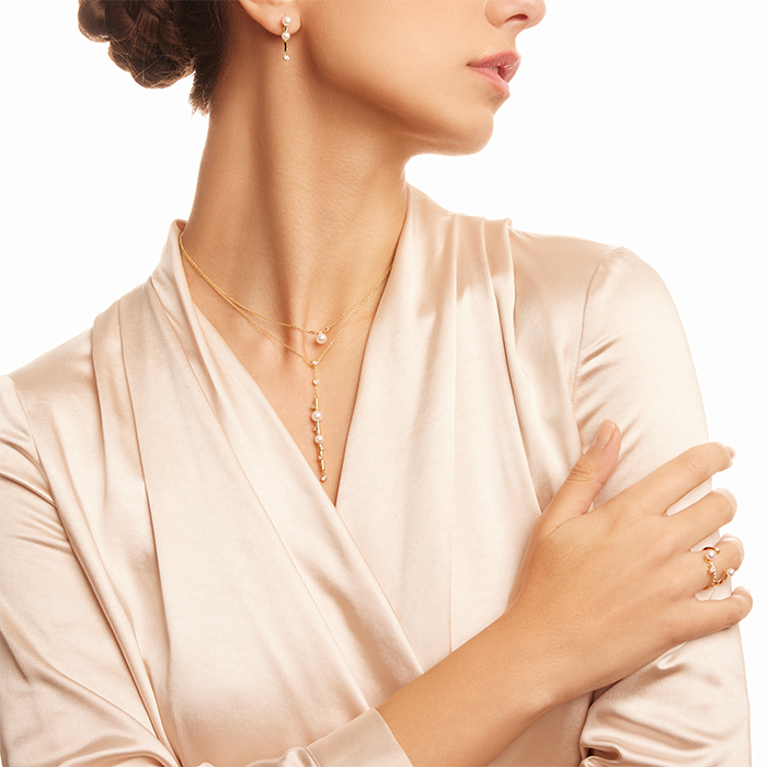 Harmony by Symphony Ring in 18K Yellow Gold with Akoya Pearls and Diamond 