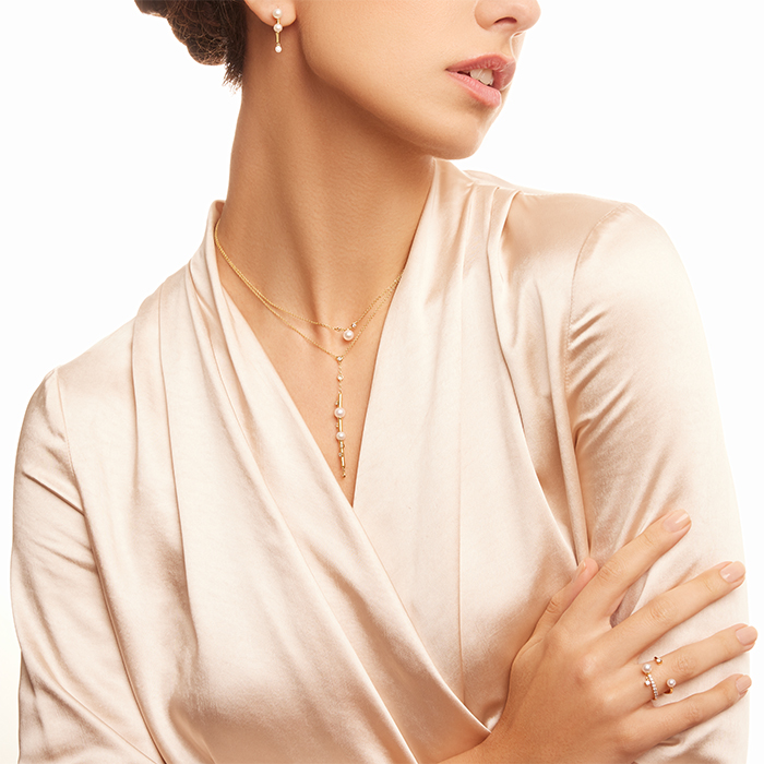 Harmony by Symphony Ring in 18K Yellow Gold with Akoya Pearls and Diamond 